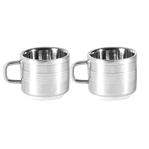 Dynore Stainless Steel Double Walled Tool Touch Shaped Tea/Coffee Cup- Set of 2