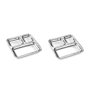Dynore Stainless Steel 3 in 1 Pav Bhaji/Partition Plate/Snacks Plate- Set of 2