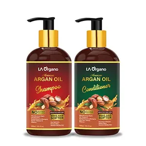 LA Organo Moroccan Argan Oil Sulfate Free Restorative and Moisturizing Shampoo and Conditioner Set - Best for Damaged Dry Curly or Frizzy Hair for Men and Women (300 Ml and 300 Ml)