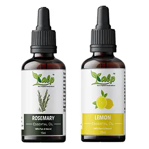 Kalp Rosemary Essential Oil & Lemon Essential Oil Pack Of 02 Essential oils- 100% natural & Pure Undiluted  Hair Growth Long Shining & Strong Hair Hydrating & Moisturizing Skin For Steam & Home Diffuser -15ml ech -30 ml total.