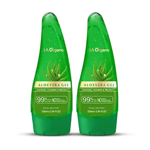 LA Organo Aloe Vera Gel For Skin Face Hair Aftershave Lotion Sunburn and Acne Deeply Hydrating and Repairing (Pack of 2)