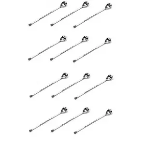Dynore Stainless Steel Black Tip Bar Spoons- Set of 12