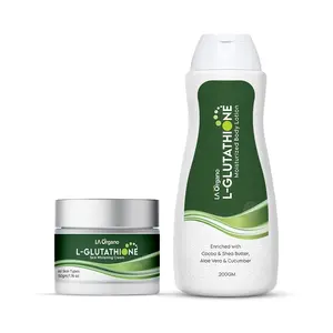 LA Organo Shea Cocoa Butter Moisturized Body Lotion & Glutathione Face Cream for Skin Brightening & Lightening (Pack of 2)