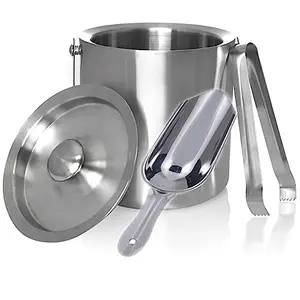 Dynore Stainless Steel 3 Pcs Mini Bar Set/Bar Accessories/Bar Tools/Bar Kit- Ice Bucket Ice Scoop and Ice Tong Set of 3