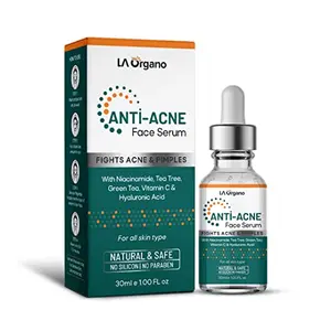 LA Organo Anti Acne Face Serum with Niacinamide Tea Tree Green Tree Vitamin C & Hyaluronic Acid for Fight Acne | Blemishes | Pimples & Dark Spots 30 ML