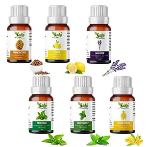 Kalp Pack of 6 essential oils -15 ML EACH Frankincense oil Lavender oil Lemon oil oil Peppermint oil Ylang Ylang oil -100% natural & pure steam distilled for hair  face  skin (FLLPPY-15ML)