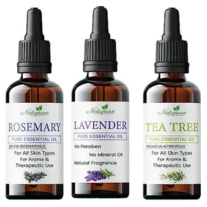 Natupure Rosemary Lavender Tea Tree Essential Oil Combo Pack of 3