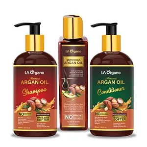 LA Organo Argan Hair Oil 200ml With Shampoo 300 ml & Conditioner 300 ml - For Complete Hair Solution (Pack of 3)