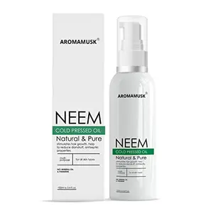 AromaMusk USDA Organic 100% Pure Cold Pressed Neem Oil For Hair Skin & Nails - Natural Insect Repellent 100ml
