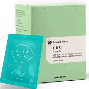 Amaara's TULSI HERB TEA | Pack of 1 (25 TB) | Green tea + Tulsi | 100% Organic | Herbal Tea | Blood Purifying tea | Antioxidant | Detox Tea | Caffeine-free | Brew Hot or Cold