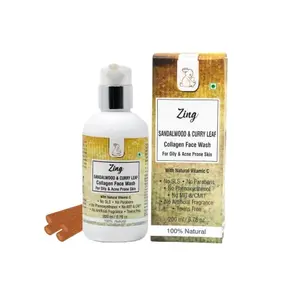 Blush Bunny Organics Zing Sandalwood & Curry Leaf Collagen Face Wash For Oily & Acne Prone Skin With Natiual Vitamin C | No SLS & Parabens |100% Natural (200 ml)