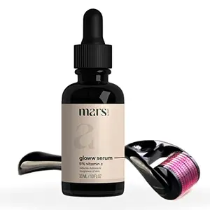 mars by GHC Glow Skin Combo Glow Serum (30 ml) Derma Roller (540 0.5mm Microneedles) Powered With Vitamin C & Cocoa Butter | Chemical Free (Set of 2)