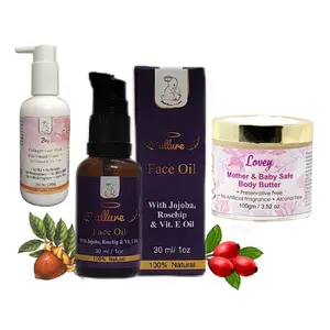 Blush Bunny Organics Combo Pack Zing Collagen Face wash for Dry to Normal Skin With Allure Face Oil With Jajoba Rosehip & Vitamin E Oil With Safe Body Butter Cream