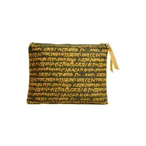 Multipurpose Soft Cotton Yellow Color Mantra Printed Pouch Bag| Indiegenius Handmade Reusable Washable For Women/ Girls By Clean Planet