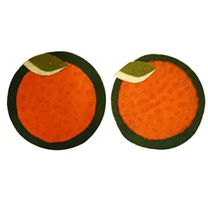 Orange & Green Cotton Ikat Fabric Tea Coasters Set of 2 Combo By Clean Planet