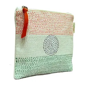 Kantha Tricolor Pouch Bag 7.5Ã¢ x 9Ã¢ Inches By Clean Planet
