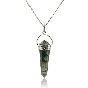 Moss Agate Double Terminated Pendant/Locket with Chain