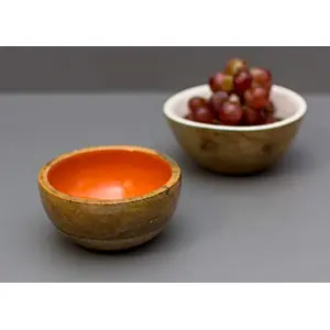 Serving Bowls Pack 2 of Wooden for Snacks Dry Fruits |Decorative Potpourri Bowls | Snack Dessert Bowl for Home dcor Gift(Orange & White)