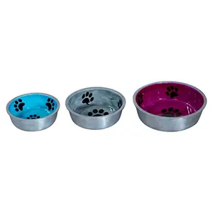 Stainless Steel Dog Food Bowl | Dog Accessories Water Food Feeding Bowl with Printed Paw for cat|Pets |Puppy(Medium)