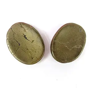 Natural Pyrite Worry Stone Palm Stone Crystal Cabochons Oval Shape for Reiki Healing and Crystal Healing Stone Pack of 2 Pc 