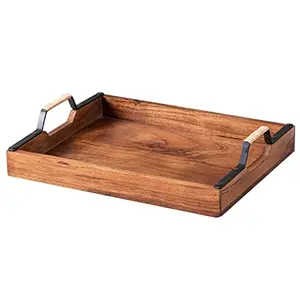 Serving Tray Wooden for Home | Brown Tray | Sheesham Wood | 15"X12" 