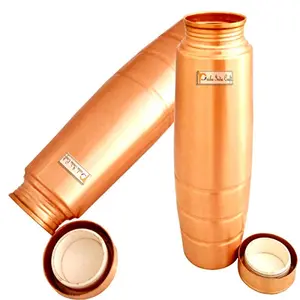 New Design Stylish Copper Bottle with Grip, Storage & Travelling Purpose, Yoga Ayurveda Healing, 1000 ML | Set of 2