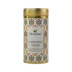 Octavius Chamomile Green Tea-|Superior Loose Leaf Flavour Experience with Absolute Ease|Loaded with Antioxidants | Calming & Soothing Tea| Enhances Mood & Cognition| Reduces Stress|20 Pyramid Tea Bags