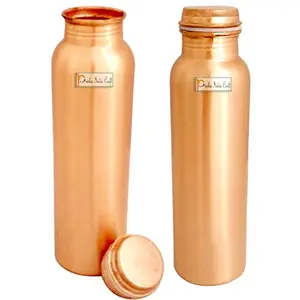 Matt Finish Lacqour Coated Anti Tarnished Joint Free New Designed Copper Bottle, Travel Essential, Drinkware, 1000 ML | Set of 2