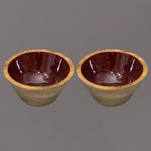 Serving Bowls Wooden for Snacks Dry Fruits Set of 2 | Colored Decorative Potpourri Bowls | Mango Wood with Clear Enamel | Maroon Color 6 Inches Diameter