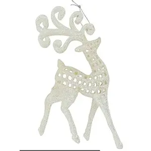 Christmas White Gliter Snow Deer Hangings for Home Decor Living Room and Hanging for Christmas Tree Decorations Statue (Medium)