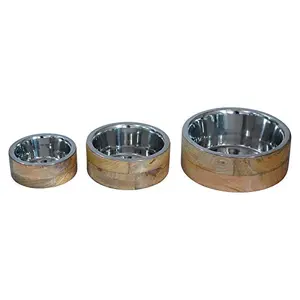 Stainless Steel Dog Food Bowl Wooden| Dog Accessories Water Food Feeding Bowl with Wooden Support Bowl for cat|Pets |Puppy (Small)