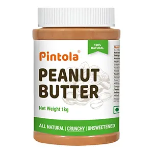 Pintola All Natural Peanut Butter (Crunchy) (1kg (Pack of 1)) | Unsweetened | 30g Protein | Non GMO | Gluten Free | Vegan | Cholesterol Free