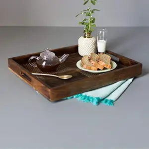 Tray or Serving Platter Set of 1 Serving Tray for Home | Dining Table Decorative Trays | Serving Tray for Party Guests | Rectangle Platter with Handles(Brown)