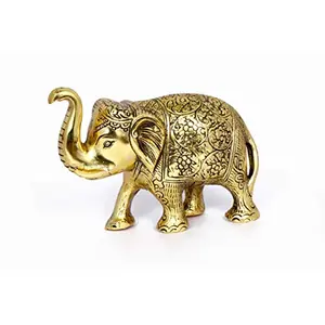 Aluminum;Metal Elephant Statue Showpiece (Gold)