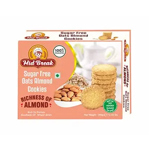 Midbreak - Sugar Free Oats Almonds Cookies, Sugar Free Oats Almonds Biscuits, Sugar Free Almond Cookies, Premium Handmade Cookies, 300 GMS, Pack of 1