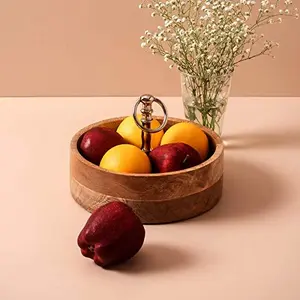 Fruit Serving Bowls Wooden for Keeping Fruits Vegetables on Dining Table or Serving Dry Fruits | Printed Decorative Potpourri Bowls | Mango Wood with Handle 8 Inches Diameter