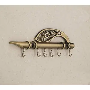 Lord Krishna's te and Peacock Quills Key Stand (18.5 X 6 cm Zinc)