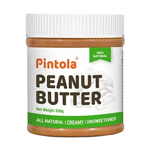 Pintola All Natural Peanut Butter (Creamy) (350g (Pack of 1)) | Unsweetened | 30g Protein | Non GMO | Gluten Free | Cholesterol Free