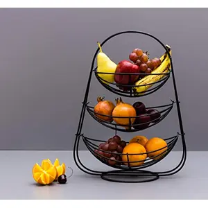 3 tier Fruit basket for dining table or kitchen vegetable storage basket home dcor gift basket bread basket for buffet caf restaurant triple rack (black)