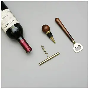 Stainless Steel Bar Tool Set Wine Accessories Bottle Opener Cork Screw Stopper with Box Tools (Standard Gold) Set of 3