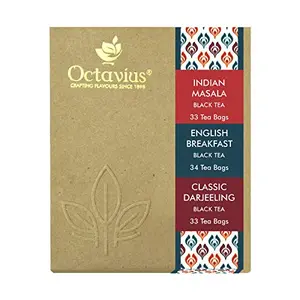 Envelopes Tea Bag Assortment of 3 Black Tea Flavors (Classic Assam, Classic Darjeeling & Indian Masala) - Economy Pack of 100 Teabags - 200 gm (7.05 OZ)