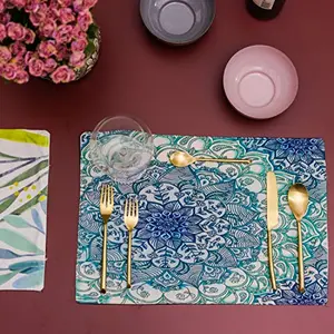 Table Mats/Placemats for Dining Table 6 Piece Set | Washable Printed Cloth Kitchen mats 45 x 30 cm Rectangular Dressing Table Placemats (Green Blue)