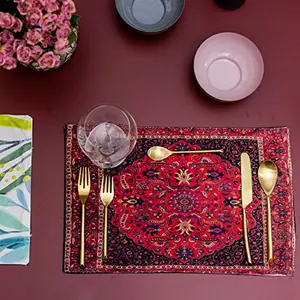 Table Mats/Placemats for Dining Table 6 Piece Set | Washable Printed Cloth Kitchen mats 45 x 30 cm Rectangular Dressing Table Placemats (Red Black)