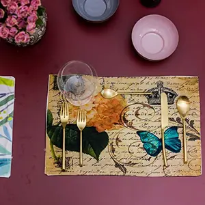 Table Mats/Placemats for Dining Table 6 Piece Set | Washable Printed Cloth Kitchen mats 45 x 30 cm Rectangular Dressing Table Placemats (Butterfly Design Printed)