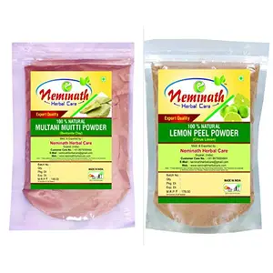 Neminath Herbal Care 100% Natural Lemon Peel (Citrus Limon) Multani Mitti (Fullers Earth) Powder For Perfect Oil Balance Naturally (Pack Of 2) (200 Grams)