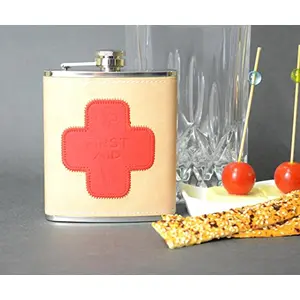 Stainless Steel and Stitched Leather Hip Flask