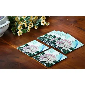Extremely Stylish Floral & Bird flaura & Fauna Print Glass Coasters (Set of 6)