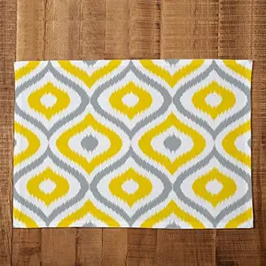 Table Mats/Placemats for Dining Table 6 Piece Set | Washable Printed Cloth Kitchen mats 45 x 30 cm Rectangular Dressing Table Placemats (Yellow Grey)