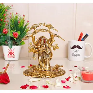 Radha Krishna Playing te Under Tree God Idols Gold Oxidized Finish for Home Decor for Diwali Corporate Gift Return Gifts