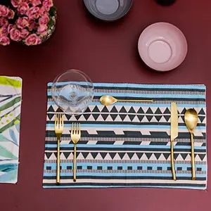 Table Mats/Placemats for Dining Table 6 Piece Set | Washable Printed Cloth Kitchen mats 45 x 30 cm Rectangular Dressing Table Placemats (Brown Blue)